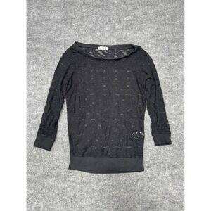 Aeropostale Black Floral Lace Sheer Knit Top Womens Sz Medium 3/4 Sleeve Ribbed